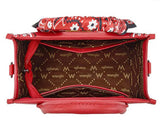 Inside view of Wrangler Women's Braided Paisley Bandana Tote Bag in Red with paisley scarf handle and spacious compartments.