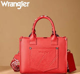 Wrangler Women's Braided Paisley Bandana Tote Bag in Red showcasing paisley design and spacious interior.
