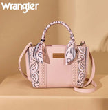 Wrangler Women's Braided Paisley Bandana Tote Bag in Pink with paisley scarf handle and embroidery details.