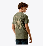 Ariat Youth Longskull Freedom T-Shirt in Dark Olive Heather, featuring a bold Longskull graphic and American flag design.