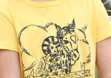 Cruel Girl women's retro cowgirl puff print tee featuring a vintage graphic of a cowgirl and horse on a sunny yellow shirt.