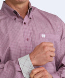 Cinch Men's Classic Fit Short Sleeve Button-Down Western Shirt in Purple with geometric print detail.