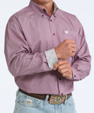 Cinch Men's Classic Fit Short Sleeve Button-Down Western Shirt in Purple, showcasing bold geometric design and signature logo.
