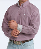 Cinch Men's Classic Fit Short Sleeve Button-Down Western Shirt in Purple Geometric Print, featuring signature logo and stylish cuff.