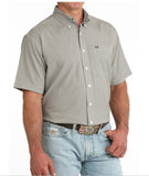 Cinch Men's ArenaFlex Short Sleeve Button-Down Shirt in Grey Geometric Print on a model.