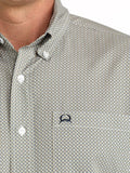 Cinch Men's ArenaFlex Short Sleeve Button-Down Shirt in Grey Geometric Print, showcasing soft fabric and stylish design.