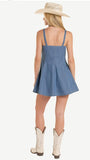 Rock & Roll Denim Women's Buckle Strap Flared Denim Mini Dress – Medium Wash