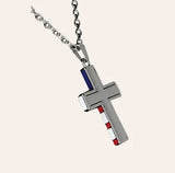 Justin Men's Silver Enameled American Flag Cross Necklace