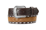 3D Men's Tapered Leather Belt – Brown with Tan Roughout Inlay & Diamond Stitch