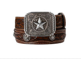 3D Boy's Leather Belt – Brown with Star Conchos & Antique Silver Trophy Buckle