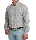 Cinch Men's Long Sleeve White Printed Button Up Shirt featuring a button-down collar and stylish patterns.