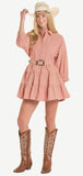 Rock & Roll Denim Buckle Tiered Mini Dress – Rose