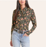 Rock & Roll Denim Women's TEK Black Floral Pearl Snap Shirt