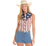 Rock & Roll Denim Women's Stars & Stripes Denim Sleeveless Western Shirt
