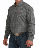 Cinch Men's Long Sleeve Geometric Print Western Shirt with bold pattern and Cinch logo in navy buttons.