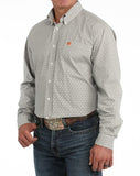 Cinch Men's Long Sleeve Geometric Print Western Shirt in white with bold pattern and embroidered logo.