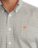 Cinch Men's Long Sleeve Geometric Print Western Shirt featuring a bold geometric pattern and embroidered logo.