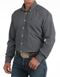 Cinch Men's Long Sleeve Geometric Print Arenaflex Shirt in charcoal gray and maroon worn casually.