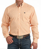 Cinch Men's Long Sleeve Floral Print Western Shirt in gold and gray, featuring a warm light orange body and floral pattern.
