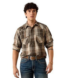 Ariat Men's Retro Howell fitted snap shirt in dusky green plaid, perfect for western style. Slim fit and stylish look.