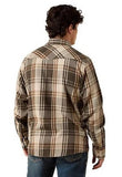 Ariat Men's Retro Howell Fitted Snap Shirt in dusky green plaid, showing the back view.