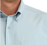 Cinch Men's Light Blue ArenaFlex Long Sleeve Shirt showcasing a button-down collar and pocket detail.