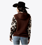 Ariat Women's Logo 2.0 Hoodie in Chicory Coffee, featuring stylish animal print sleeves and adjustable hood.