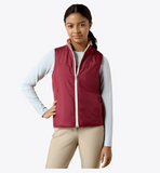 Ariat Youth Bella Reversible Insulated Vest in burgundy worn by girl, showcasing its stylish and warm design.