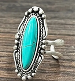 Western Turquoise Adjustable Ring - 1.2" Stone