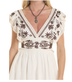 Rock & Roll Denim Embroidered Mini Dress – Sleeveless V-Neck