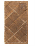 Ariat Men's Rodeo Wallet – Medium Brown Crazy Horse Leather with Cross Stitch