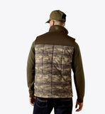 Ariat Men's Crius Insulated Camo Vest shown from the back, featuring a sleeveless design and camouflage pattern.