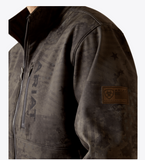 Ariat Men's Patriot Flag Softshell Jacket showing flag-inspired design and Greater Arm Mobility™ feature.