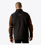 Ariat Men's Vernon Softshell Vest back view featuring adjustable drawcord waist and breathable stretch fabric.
