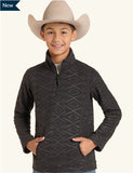 Panhandle Slim Boys' Black Embossed Aztec Quarter-Zip Pullover