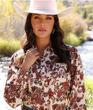 Cruel Girl Women's Khaki Paisley Girlfriend Fit Snap Shirt