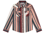 Wrangler Girls' Striped Long Sleeve Pearl Snap Shirt in Cream