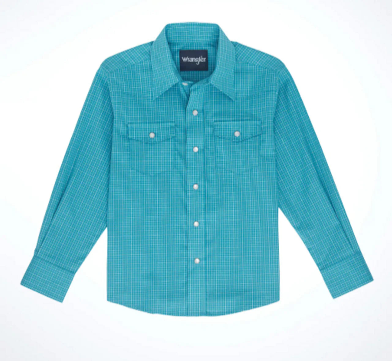 Boys Wrangler Snap Shirt Teal Plaid