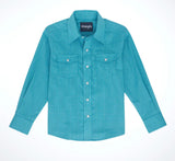 Boys Wrangler Snap Shirt Teal Plaid