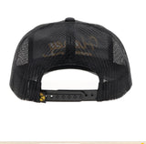 Hooey black hat with gold stitching back view showing snapback adjustment details.