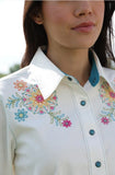 Cruel Girl Women's Floral Embroidered Cream Long Sleeve Snap