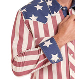 Rock & Roll Denim Americana Brushed Popper Snap Shirt featuring red and white stripes with blue star pattern.
