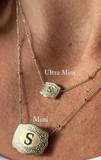 SpurWest Mini Belt Buckle Necklace showcasing Ultra Mini and Mini versions with letter S, highlighting western style and elegance.