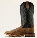 Men's Ariat Cowhand Wide Square Toe Western Boots in Smoked Tan with intricate stitching and durable design.