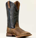 Men's Ariat Cowhand Wide Square Toe Western Boots in Smoked Tan with stylish embroidery and durable leather.