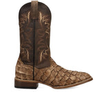 Dan Post Marc Pirarucu Men's Boots in tan/brown exotic leather, featuring unique texture and western style.