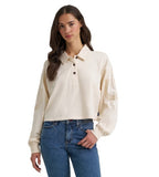 Wrangler Retro® Women's Horseshoe Cropped Long Sleeve Polo - Cream