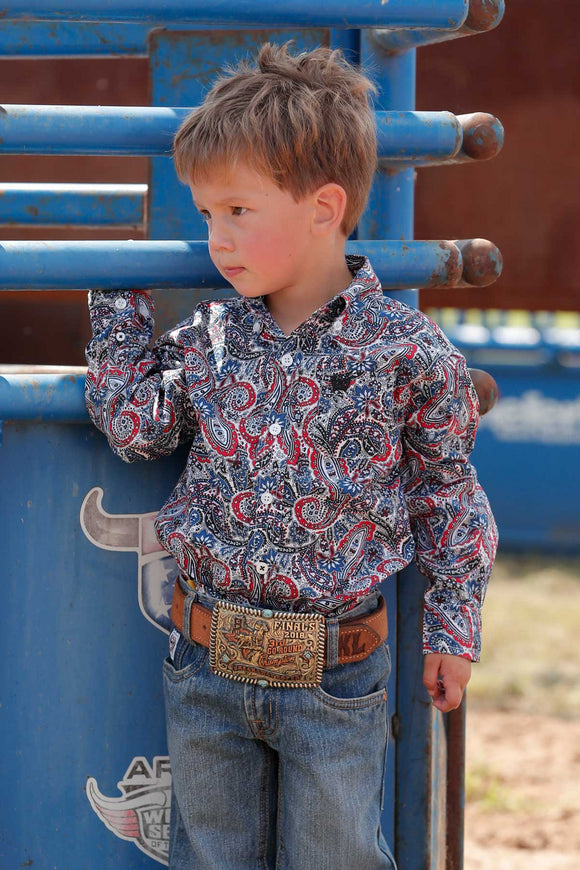 Red/Navy Paisley Toddler Shirt