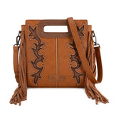 Wrangler Top Handle Boot Scroll Fringe Tote/Crossbody -Brown