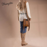 Wrangler Top Handle Boot Scroll Fringe Tote/Crossbody -Brown